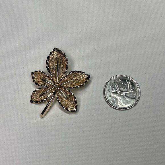 Vintage Sarah Coventry Signed Gold Tone Maple Leaf Brooch - Picture 6 of 6